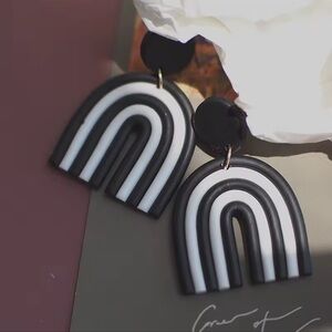 Monochrome Rainbow Arch Dangle Studs - Handmade Earrings